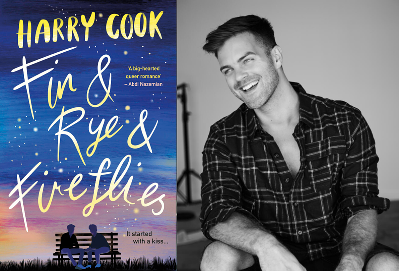 Fin & Rye & Fireflies by Harry Cook book cover and Harry Cook looking relaxed and smiling in a flannel shirt